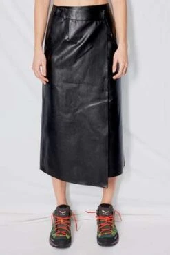 Blossom H CompanyFaux Leather Wrap Skirt - Black