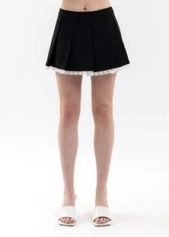 Shushu/TongLace-Trimmed Pleated Skirt - Black -AGOLDE Shop Black Lace Trimmed Pleated Skirt 20230318103113 1