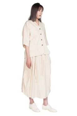 KarCotton Side Pleated Skirt - Ivory