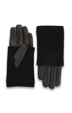 HisoLeather/Cashmere Combo Gloves - Jet Black