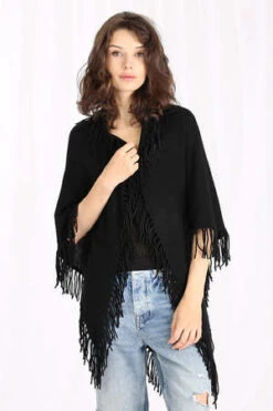 Minnie RoseCashmere Fringe Shawl - Black