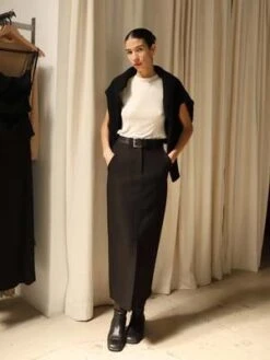 Moon RiverFront Slit Belted Midi Skirt - Black -AGOLDE Shop Moon River Front Slit Belted Midi Skirt Black 20231012191313 1