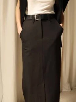 Moon RiverFront Slit Belted Midi Skirt - Black -AGOLDE Shop Moon River Front Slit Belted Midi Skirt Black 20231012191314 1
