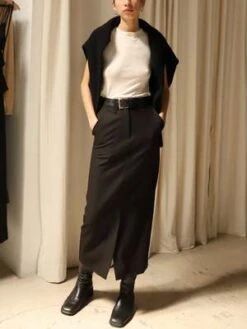 Moon RiverFront Slit Belted Midi Skirt - Black -AGOLDE Shop Moon River Front Slit Belted Midi Skirt Black 20231012191314