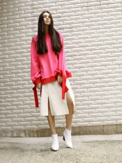 OUORCheek Two Slits Midi-Skirt - Ivory -AGOLDE Shop OUOR Cheek Two Slits Midi Skirt 20170501222515