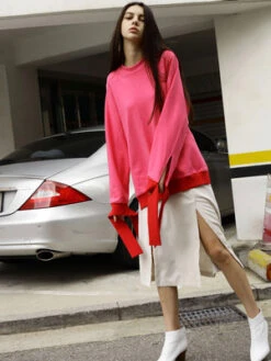 OUORCheek Two Slits Midi-Skirt - Ivory -AGOLDE Shop OUOR Cheek Two Slits Midi Skirt 20170501222517