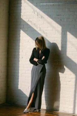 RoheDouble Waistband Overlap Skirt - Grey Melange -AGOLDE Shop Rohe Double Waistband Overlap Skirt Grey Melange 20230707162320