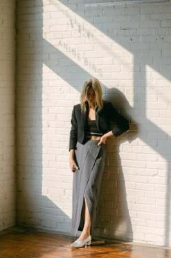 RoheDouble Waistband Overlap Skirt - Grey Melange -AGOLDE Shop Rohe Double Waistband Overlap Skirt Grey Melange 20230707162321