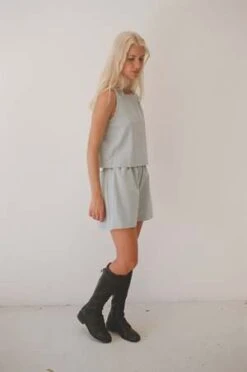 Mimi HolvastScrunchie Seersucker Shorts - Dusty Blue -AGOLDE Shop Scrunchie Shorts Dusty Blue Seersucker 20221211054834