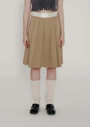 FAFAMOONPleated Raw Hem Skirt - Tan 3 FAFAMOONPleated Raw Hem Skirt - Tan