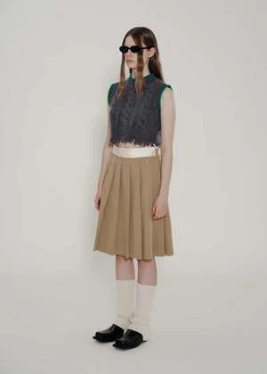 FAFAMOONPleated Raw Hem Skirt - Tan 5 FAFAMOONPleated Raw Hem Skirt - Tan - Image 3