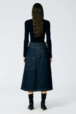TibiIndigo Denim Midi A-Line Skirt - Dark Denim -AGOLDE Shop Tibi Indigo Denim Midi A Line Skirt Dark Denim 20230725193236 1