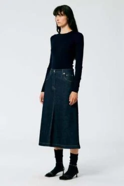 TibiIndigo Denim Midi A-Line Skirt - Dark Denim -AGOLDE Shop Tibi Indigo Denim Midi A Line Skirt Dark Denim 20230725193236