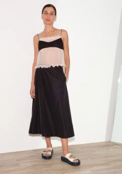 TibiNylon Side Shirred Circle Skirt - Black