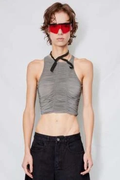 Woodrose DeliAsymmetrical Ruched Crop Top - Grey